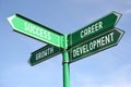 Success, growth, career, development - green signpost with for arrows Royalty Free Stock Photo