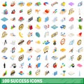 100 success icons set, isometric 3d style Royalty Free Stock Photo