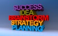 Success idea brainstorm strategy plannning on blue