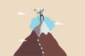 Success journey, milestone to reach goal, challenge or achievement, business progress or growth to succeed, climbing mountain Royalty Free Stock Photo