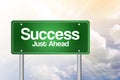 Success,Just Ahead Green Road Sign, Business Concept Royalty Free Stock Photo