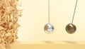 Success Ladder Business Concept and Creative Ideas Newton Pendulum Circle ball and Broken break wall on Yellow background