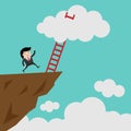 Success ladder leading to cloud and many short ones. Business, goal, competition, unique, progress, challenge, hope and leadership