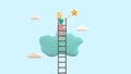 Success ladder to reach goal, businessman climb up ladder of success to reach star target. 3d-rendering