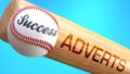 Success in life depends on adverts - pictured as word adverts on a bat, to show that adverts is crucial for successful business or