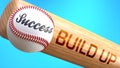 Success in life depends on build up - pictured as word build up on a bat, to show that build up is crucial for successful business