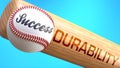 Success in life depends on durability - pictured as word durability on a bat, to show that durability is crucial for successful