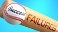 Success in life depends on failures - pictured as word failures on a bat, to show that failures is crucial for successful business