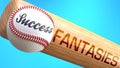 Success in life depends on fantasies - pictured as word fantasies on a bat, to show that fantasies is crucial for successful