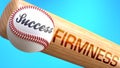 Success in life depends on firmness - pictured as word firmness on a bat, to show that firmness is crucial for successful business