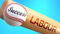 Success in life depends on labour - pictured as word labour on a bat, to show that labour is crucial for successful business or