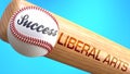 Success in life depends on liberal arts - pictured as word liberal arts on a bat, to show that liberal arts is crucial for