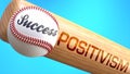 Success in life depends on positivism - pictured as word positivism on a bat, to show that positivism is crucial for successful