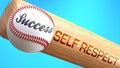 Success in life depends on self respect - pictured as word self respect on a bat, to show that self respect is crucial for