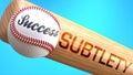Success in life depends on subtlety - pictured as word subtlety on a bat, to show that subtlety is crucial for successful business