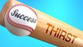 Success in life depends on thirst - pictured as word thirst on a bat, to show that thirst is crucial for successful business or