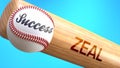 Success in life depends on zeal - pictured as word zeal on a bat, to show that zeal is crucial for successful business or life.,