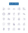 Success line icons signs set. Design collection of Achieve, Triumph, Prosper, Accomplish, Victory, Winning, Excelling