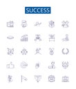 Success line icons signs set. Design collection of Achieve, Triumph, Prosper, Accomplish, Victory, Winning, Excelling