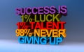 success is 1% luck 1% talent 98% never giving up on blue