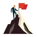 Success man standing on top of mountain with flag Royalty Free Stock Photo