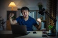 success man working with laptop at night Royalty Free Stock Photo