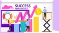 Success and motivation. Business team success flat poster. Ambition as climb graph or achievement of goal. Consulting a Royalty Free Stock Photo