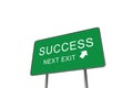 Success Next Exit Green Road Sign Isolated On White Background. Business Concept 3D Render Royalty Free Stock Photo