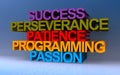 success perseverance patience programming passion on blue