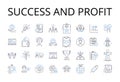 Success and profit line icons collection. Achievement, Gain, Prosperity, Accomplishment, Benefit, Bonanza, Triumph