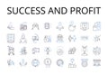 Success and profit line icons collection. Achievement, Gain, Prosperity, Accomplishment, Benefit, Bonanza, Triumph