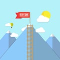 Success Red flag on a Mountain peak landscape vector illustration Royalty Free Stock Photo