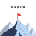 Success Route. Path to top of mountain. Business success plan. Mountain climbing route to peak. Flat Vector illustration Royalty Free Stock Photo