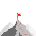 Success Route. Path to top of mountain. Business strategy path to success. Mountain climbing route to peak. Flat Vector Royalty Free Stock Photo