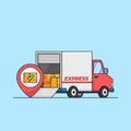 Success shipping on delivery location full loaded truck with package box vector illustration