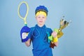 Success in sport. Proud of achieved success. Succeed in everything. Athlete successful boy sport equipment jump rope Royalty Free Stock Photo