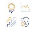 Success, Stairs and Line chart icons set. Face accepted sign. Award reward, Stairway, Financial graph. Vector Royalty Free Stock Photo