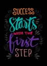 Success starts with the first step lettering.