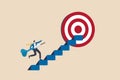 Success step to reach business goal, growing journey or aiming to reach target, ambition or challenge concept, cheerful