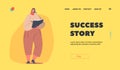 Success Story Landing Page Template. Positive Business Woman in Casual Clothes Writing Notes While Speaking by Phone