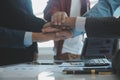 Success Teamwork Concept, Business people joining hands city background Royalty Free Stock Photo