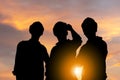 Success and Teamwork Concept, Silhouette of engineer and worker team with clipping path standing with sunset background