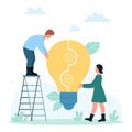 Success teamwork, tiny people connect together two part of big light bulb puzzle Royalty Free Stock Photo