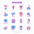 Success thin line icons set: trophy, idea, mountain peak, career, bullhorn, strategy, ladder, winner, medal, award, good choice,