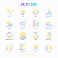 Success thin line icons set: trophy, idea, mountain peak, career, bullhorn, strategy, ladder, winner, medal, award, good choice,