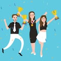 Success winner team get award prize three people celebrate trophy victory Royalty Free Stock Photo