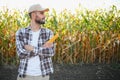 successful agriculturist in field of corn Royalty Free Stock Photo