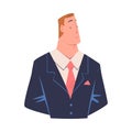 Successful arrogant businessman. Strong muscular boss character in blue suit cartoon vector illustration