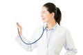 Successful asian woman doctor use stethoscope to auscultation