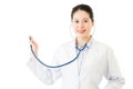 Successful asian woman doctor use stethoscope to auscultation